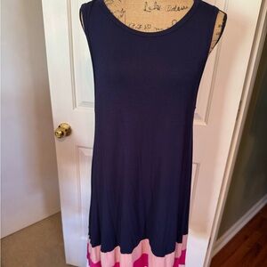 Sleeveless Navy Colorblock Dress with Light Pink, Hot Pink & White Hem!